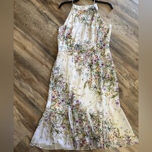 ANTONIO MELANI Ivory and Floral Halter Sheath Dress